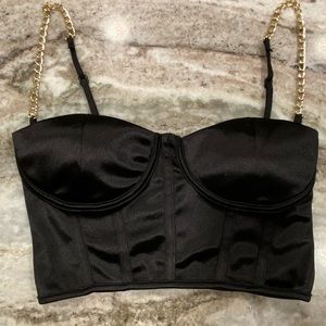 Chain detailed Satin Bustier corset top